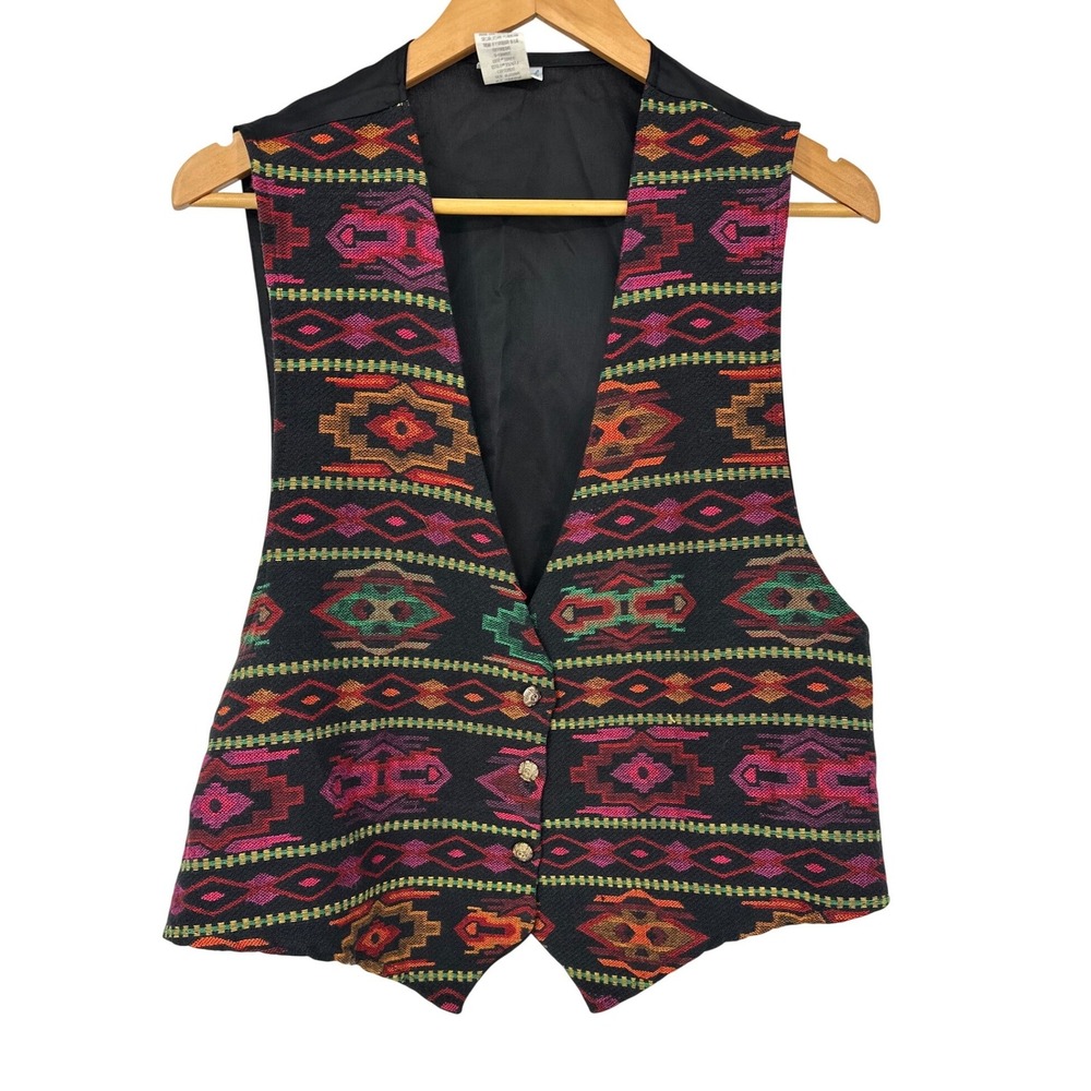 VTG Backroad Blues Southwest Tapestry Vest Womens XL Button Western Boho USA